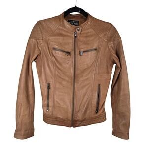 Vera Pelle Italian Cognac Leather Biker Moto Jacket
